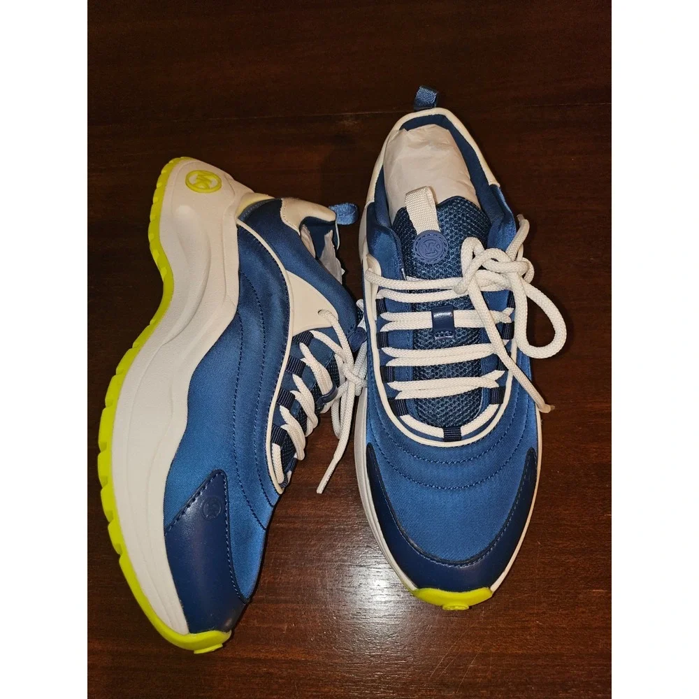 Michael Kors‎ Dara Sneakers Color Block Nylon Trainer Blue Sporty Neon Trim 7.5